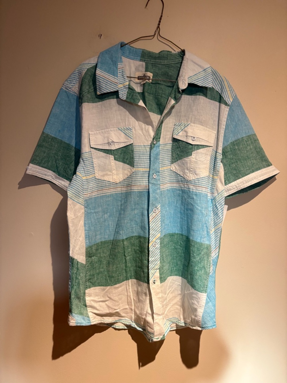 NWT Linen Cotton Blend Distillery Button Down Short Sleeve Shirt Size Large
